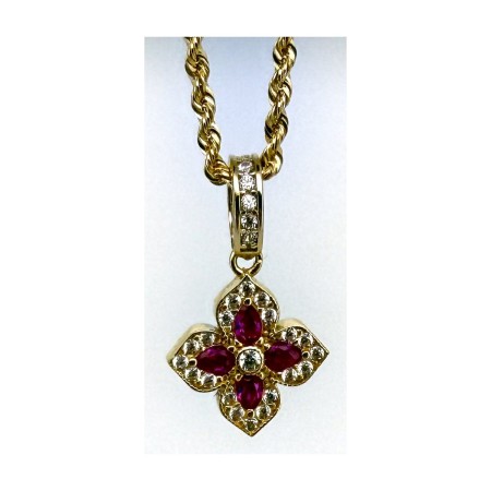 Medalla flor roja de oro 18k